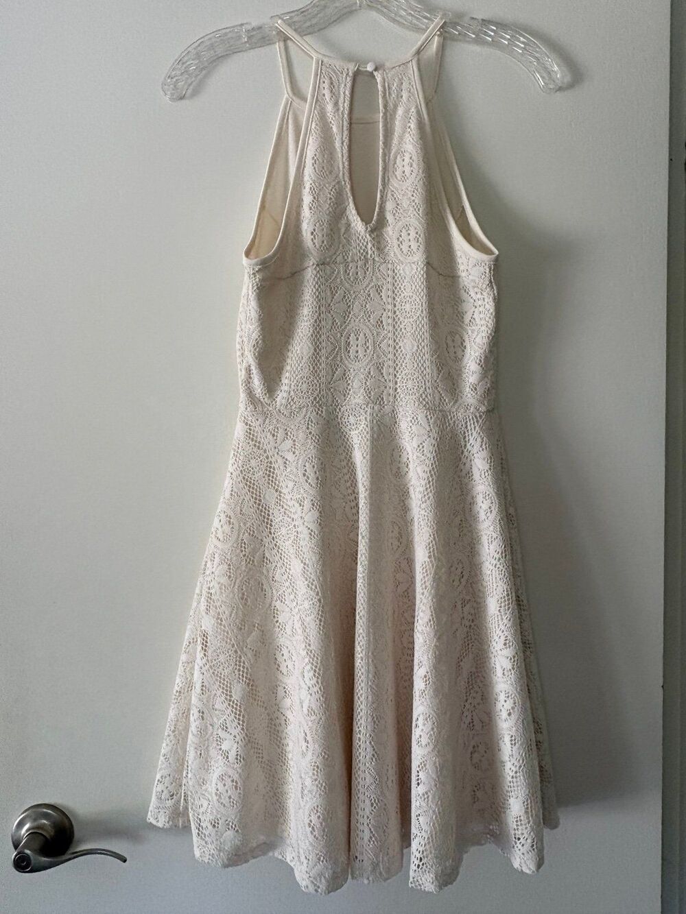 White Lace Halter Mini Dress XS S Junior Boho Western Country Angelcore Skater - Picture 4 of 8